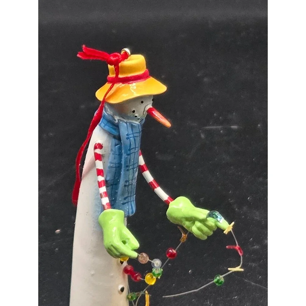 Department 56 Snowman Decorating with Lights Rare LolliStick Christmas Ornament